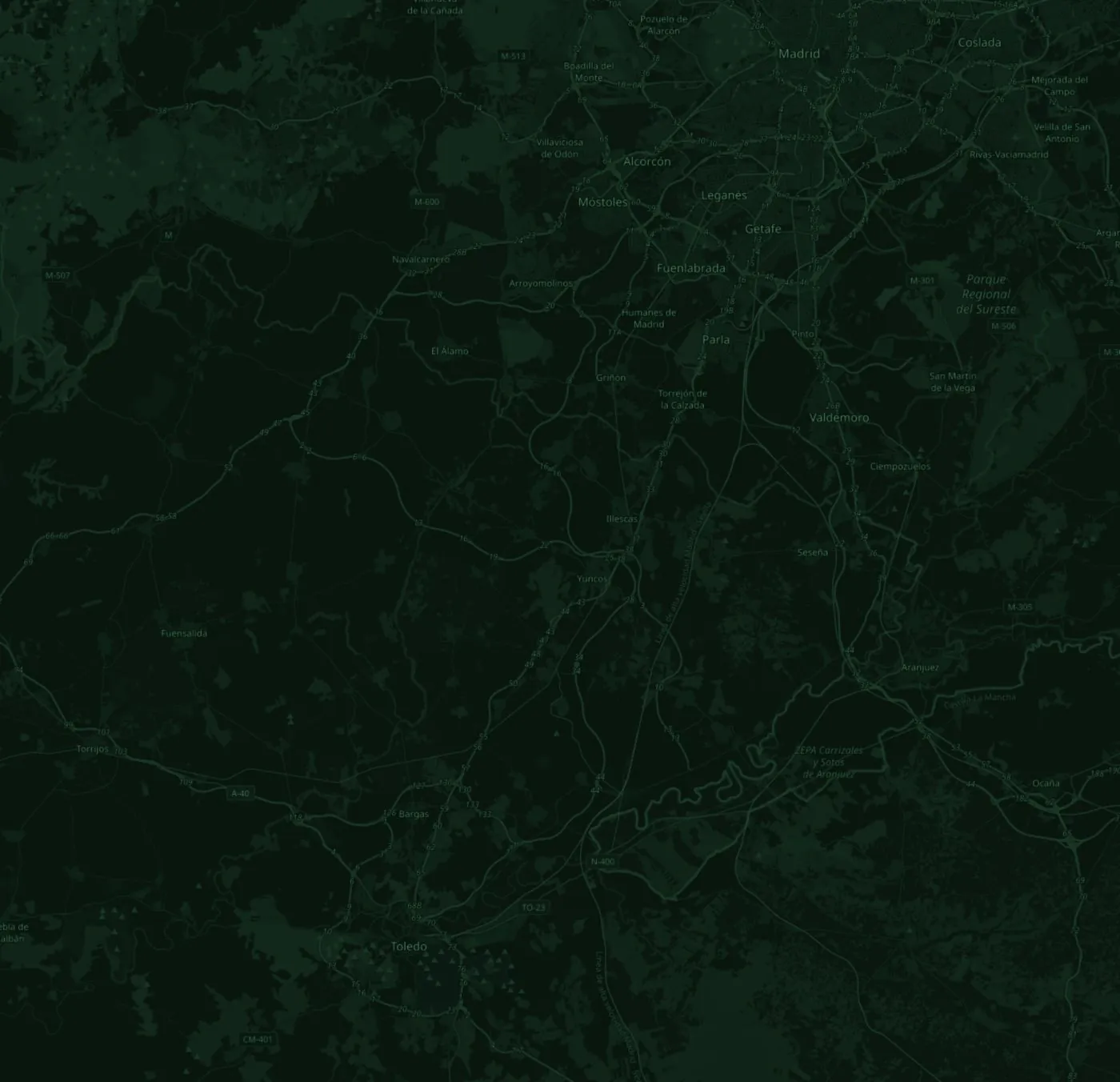 Mapa de la zona entre Toledo y Madrid